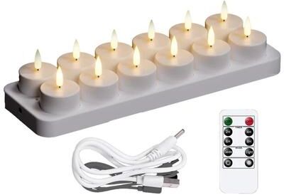 Uplift Treasures 12 Piece Rechargeable LED Tea Light Candle Set With Remote 12 Piece Rechargeable LED Tea Light Candle Set With Remote