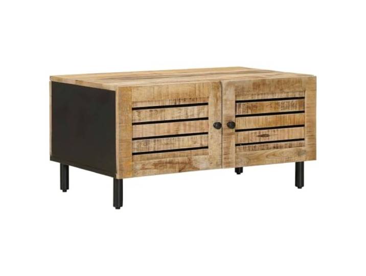 Heofavd Couchtisch Massivholz Mango Natur 80x50x40 cm mit 2 Türen