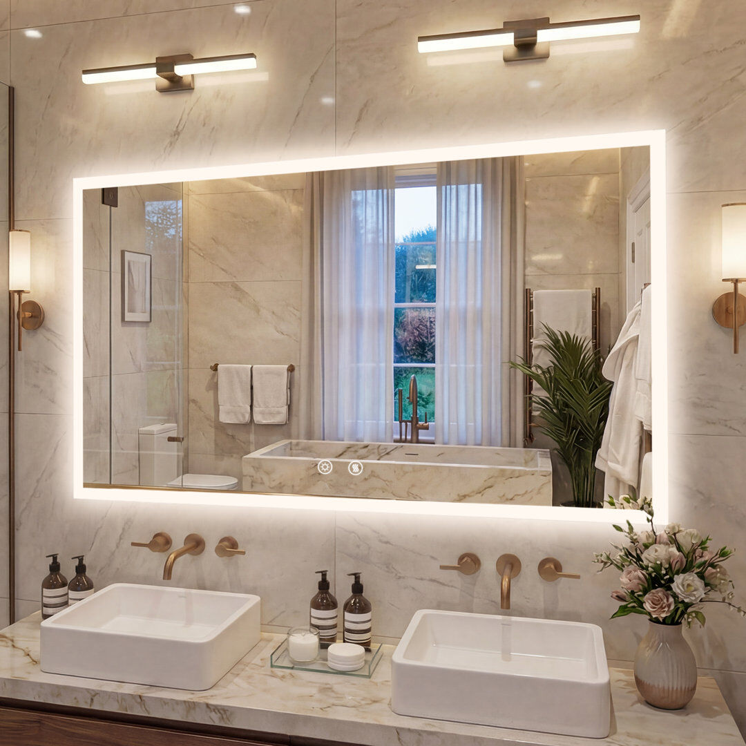 Metro Backlit Led Wall Mirror Silver 70 cm H x 100 cm W
