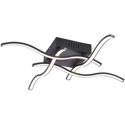 LED-Deckenleuchte, schwarz, quadratisch, 4 Leuchtarme, Wellenform, modern