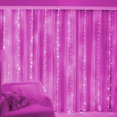 Uplift Picks LumiCascade LED Curtain Lights 3M 6M USB Fairy Lights With Remote pink 3x2 M