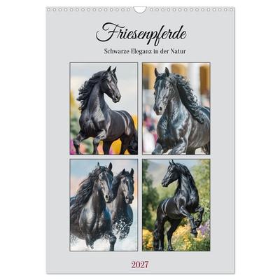 Friesenpferde. Schwarze Eleganz in der Natur (Wandkalender 2027 DIN A3 hoch), CALVENDO Monatskalender