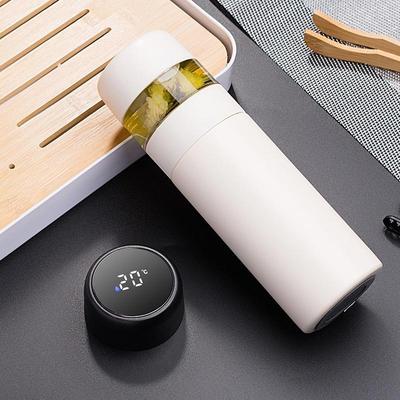 Inspired Deals Smart Temperature Display Insulated Water Bottle With Tea Infuser Stainless Steel Travel Mug white
