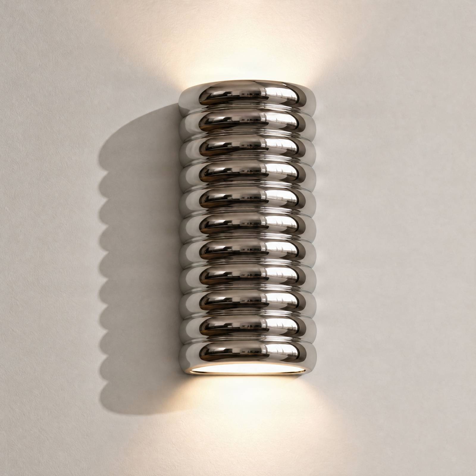 Wandlampe Riff Lucande, dimmbar, chrom / silber, für Flurbereich, Keramik, Design, Wandleuchte, Wandlampe Innen