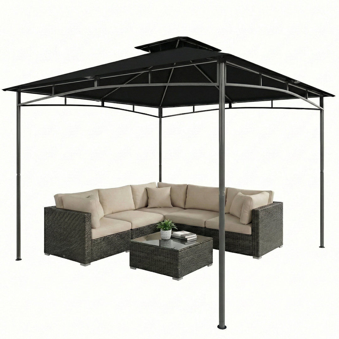 Outsunny 3 x 3 m Gazebo Garden Gazebo w/ 2-Tier Roof, Metal Frame Black 300cm W X 300cm D X 285cm H