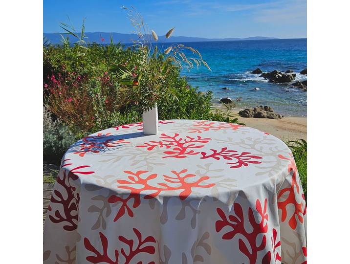 Nappe enduite rouge ronde diam 160 cm