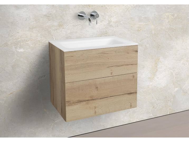Zafiro - Badmöbelset 60 cm mit Glaswaschbecken Optiwhite und grifflosem Unterschrank