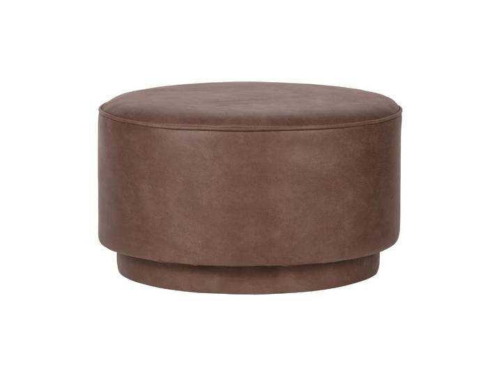 Pouf en simili cuir marron, fixe, rond, structure pin et agglomér