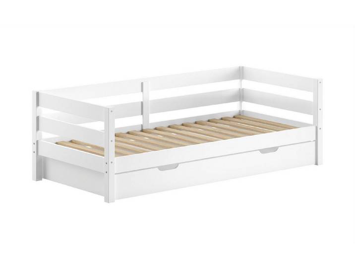 58 aufm Kessel Kinderbett Kojenbett Kelda 90x200 mit Umrandung Kiefer Massivholz Weiß (inkl. Versand, Lieferung bis Verwendungsstelle), Multifunktionales Bett mit Stauraum und zusätzlicher Schlafmöglichkeit