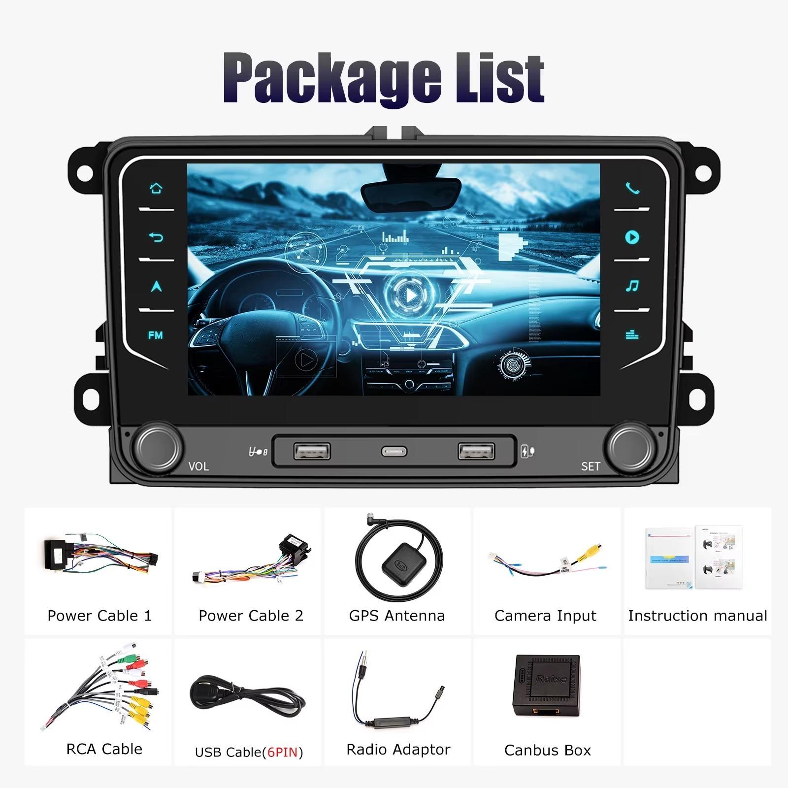 Autoradio - 2-DIN Android-Multimedia-Player - 17,8-cm-Touchscreen - Android 15 - 4 GB RAM und 64 GB Speicher - CarPlay - Für VW Golf, Passat, Polo und Skoda Octavia
