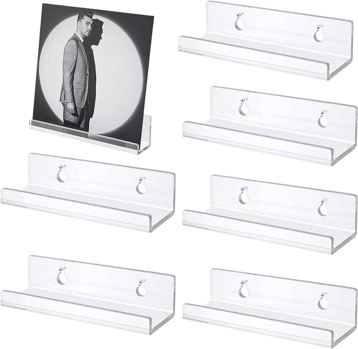 Acryl Record Houder Vinyl Plank Transparant - Muziek Opslag voor Zes Platen - Breedte: 10 cm, Hoogte: 35 cm