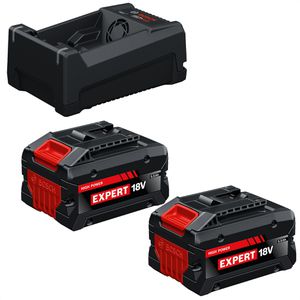 Bosch Werkzeugakku EXPERT EXBA18V-55, Starter-Set, 18V / 5,5Ah, 2 Schiebeakkus und Schnellladegerät