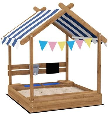 Kodotan sofa Wooden Sandbox with Canopy House Design for 3-7 Years Old, Brown