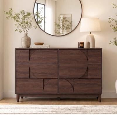 Cusp Barn "55"" Mid Century Modern 6-Drawer Dresser for Bedroom, Chest of Drawers, TV Stand, Vanity Desk, Closet Storage Organizer Furniture"