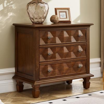 GDFStudio Xylaren Wood Farmhouse 28.5-Inch Nightstand with Charging Station and 3 Drawers,
