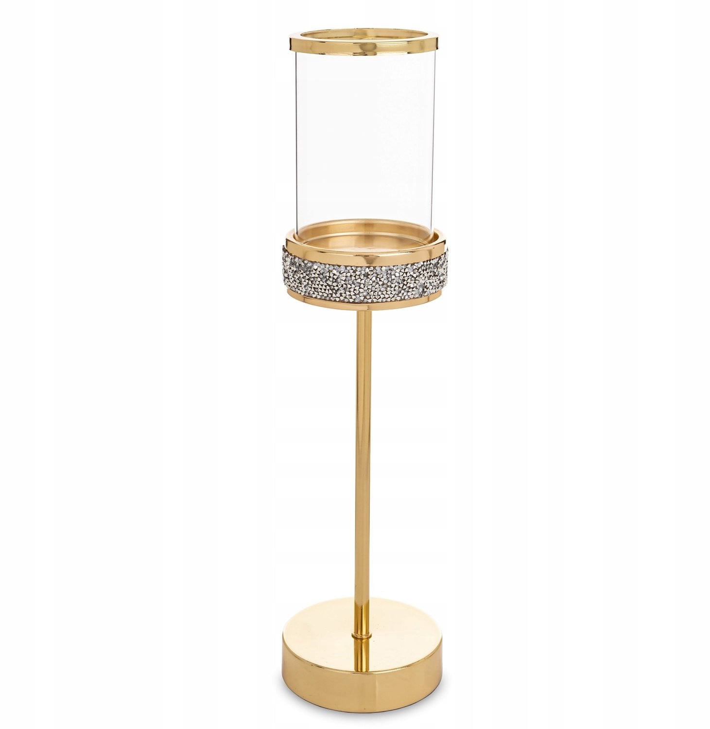 Gouden Glamour Lantaarn Kandelaar met Kristallen voor Kaarsen, Hoogte: 39 cm