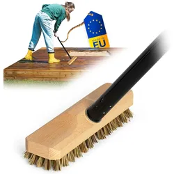 Schrubber aus Holz mit Borsten Wischer mit Gewinde und Schraub- Steckstiel vierteilig Scheuerbürste Union Boden Bürste Ideal Reinigung von Balkon Terrasse Garten Innen Außenbereich