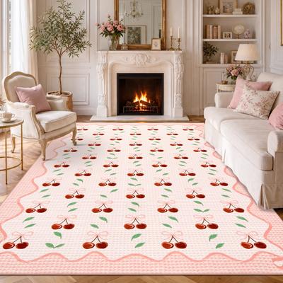 Garvee Scalloped Border Cherry Bow Area Rug