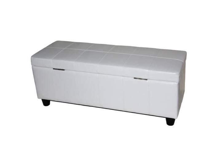 Banc banquette rembourrée coffre de rangement Kriens cuir reconstitué 112x45x45cm ~ blanc
