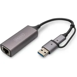 Digitus DN-3028 (USB, USB-C, RJ45 2.5 Gigabit Ethernet (1x)), Netzwerk Adapter, Grau