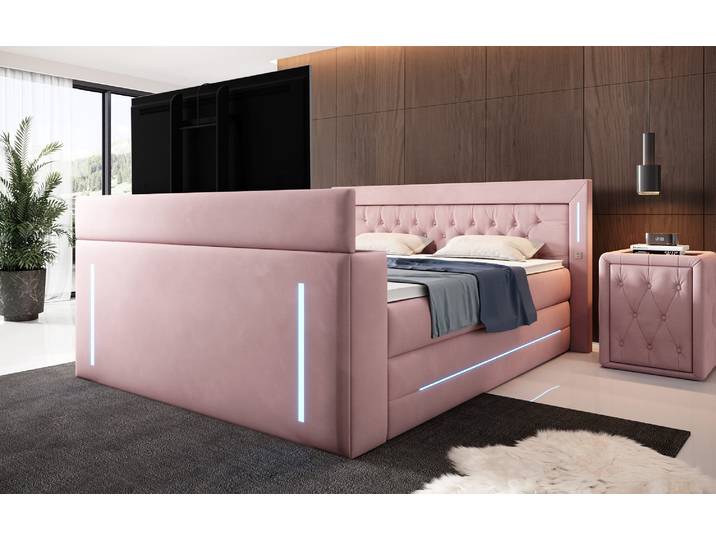 Boxspringbett Divalo mit TV Lift und Stauraum - 160x200 - Blush - H4 (100kg+) - Luxusbetten24