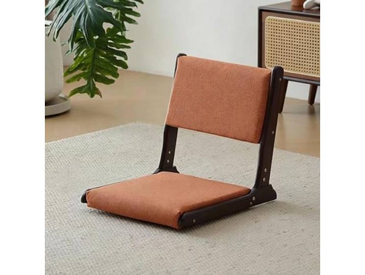 XIEHEMAO Bodenstuhl Tragbarer Japanischer Beinloser Stuhl Holz Faules Sofa Kappbarer Tatami-stuhl mit Ruckenlehne, Bequemer, bodenstehender Stuhl ohne Beine Fur Lesen, Spielen(Orange)