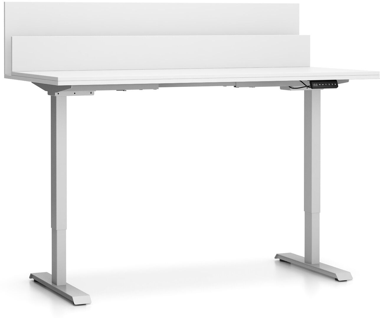 PLAN Büroschreibtisch SINGLE LAYERS, 160x80 cm, mit Trennwänden, verstellbare Metallgestell, weiß