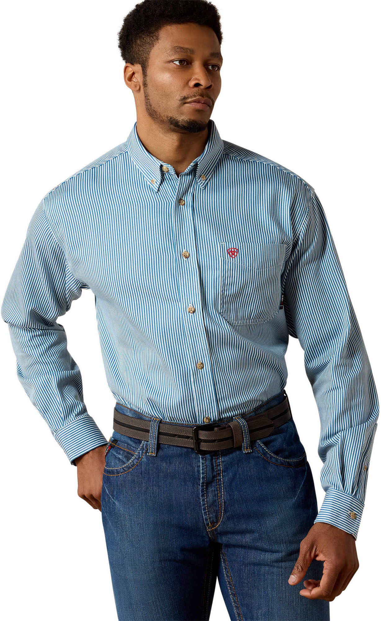 Men's Flame-Resistant Basic Work Shirt in Bold Blue Stripe, Size: 3XL by Ariat