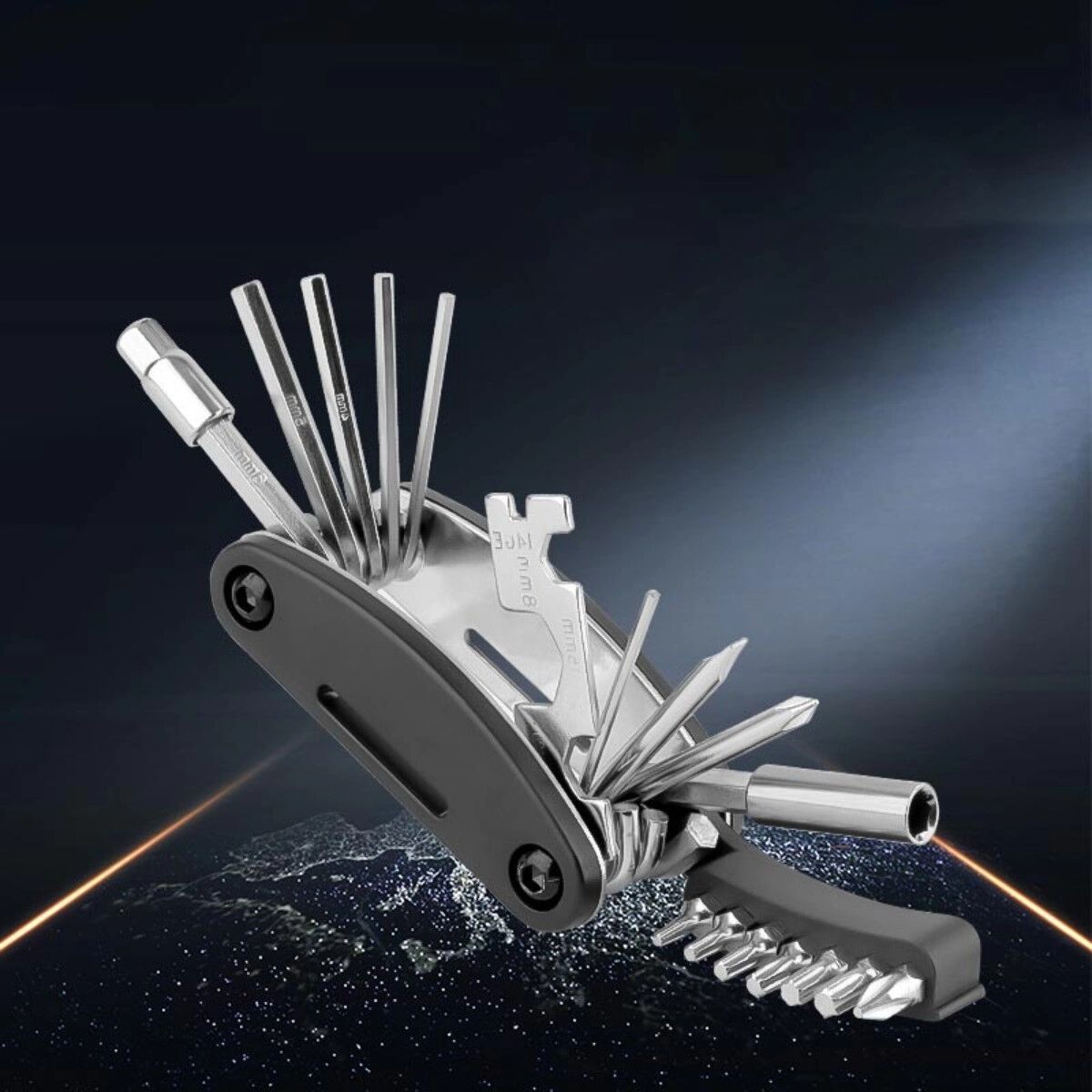 INF 21-in-1 Fahrradreparaturwerkzeug-Set – Multi-Sechskantschlüssel Faltbares Multitool Schwarz