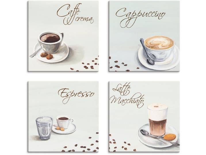 Leinwandbild ARTLAND Cappuccino Espresso Latte Macchiato , weiss (farbe bild(er): weiß), B:40cm H:40cm, Leinwand, MDF, Bilder, Leinwandbild, 4er Set, verschiedene Grössen