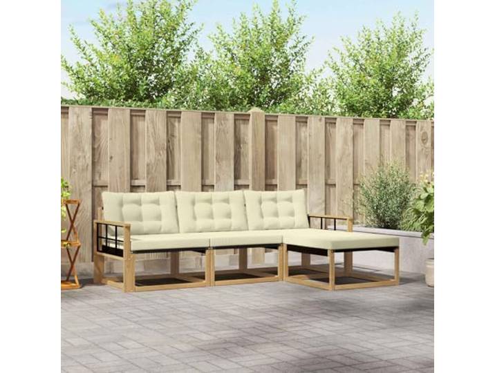 RJPLMFV Ecksofa für den Außenbereich, 4 Stück, weiß, cremefarben, Akazienholz
