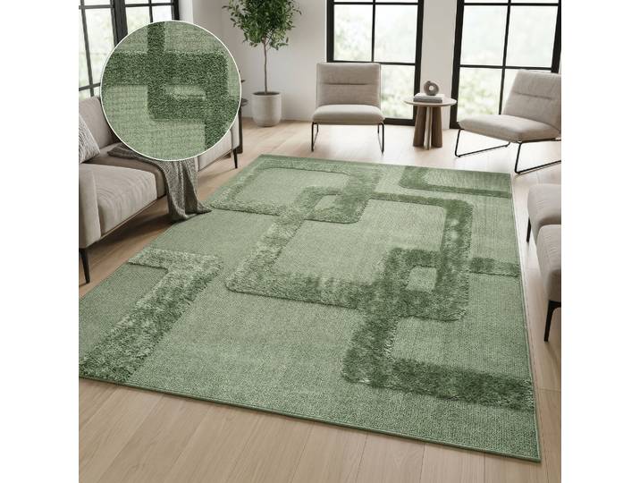 Teppich GOODPRODUCT Modea, geometrisches Muster, 3D , dunkelgrün, B:160cm H:20mm L:230cm, Kunstfaser, Teppiche, Teppich, Ton-in-Ton, Hoch-Tief, weich, Wohnzimmer, Schlafzimmer