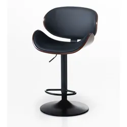 Better Home Barhocker mit Walnussholz-Rückenlehne, verstellbarer Sitzhöhe, ca. 53 x 44 cm – Schwarz