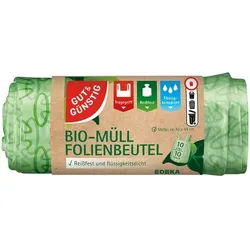 Gut & Günstig 10 L Bio-Müllbeutel mit Tragegriffen grün BIO-Müll Folienbeutel 10 Stück grün, 42x54 cm