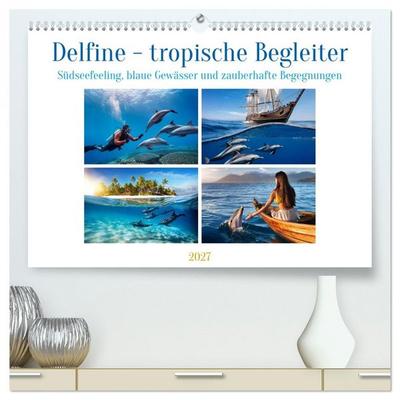 Delfine - tropische Begleiter (hochwertiger Premium Wandkalender 2027 DIN A2 quer), Kunstdruck in Hochglanz