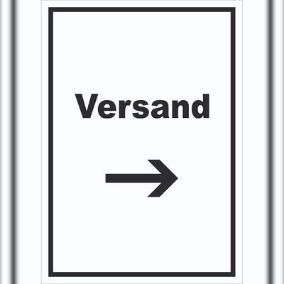 HB-Druck Versand Schild mit Text und Richtungspfeil rechts Lieferung shipping hochkant A6 (105x148mm)