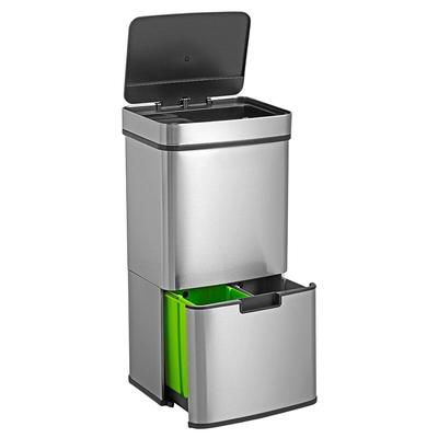 Wellhome WELL HOME - Recycling-Abfalleimer 72L (47L+25L), 2 Fächer, automatisches Öffnen, Edelstahl