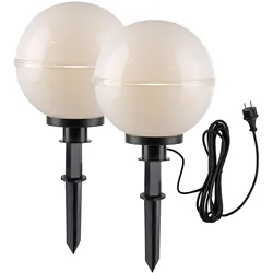 Außenleuchte Kugel Stecklampe E27 Kugelleuchte Erdspieß Gartendeko, weiß, Kabel 5m, E27 Fassung, DxH 30x61 cm, 2er Set