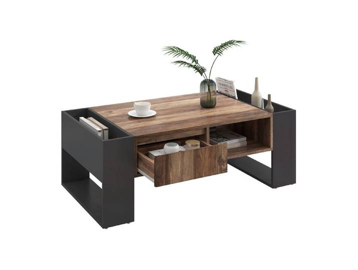 Rutaqian Couchtisch Couchtisch aus Holzmaserung, Beistelltisch mit Schublade 106.4x40x60cm, Wohnzimmer-Sofatisch, mit doppelseitiger Stauraum. großer Stauraum.