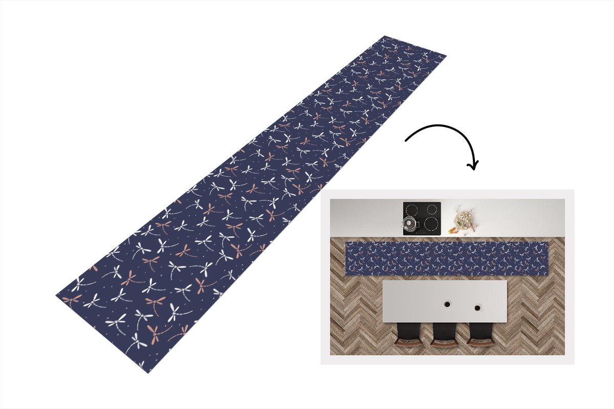 KitchenYeah Keukenloper Libelle - Vinyl - Pastel - Japans - Bloemenpatroon - 360 x 60 cm