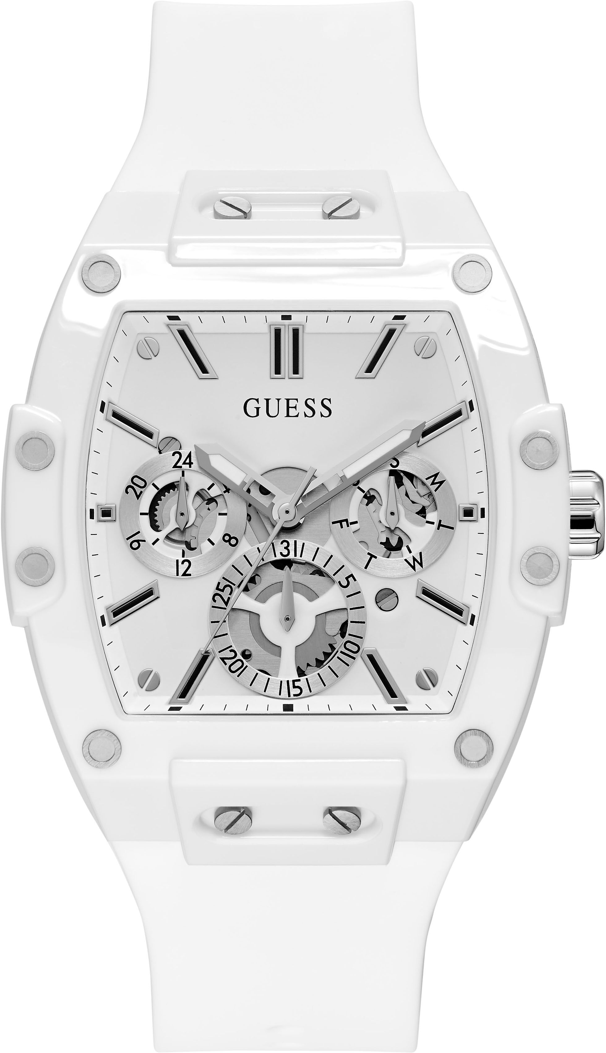 Multifunktionsuhr GUESS "PHOENIX", weiß (weiß, weiß), Armbanduhren, Herren, weiß, Multifunktionsuhr, Armbanduhr, Quarzuhr, Herrenuhr