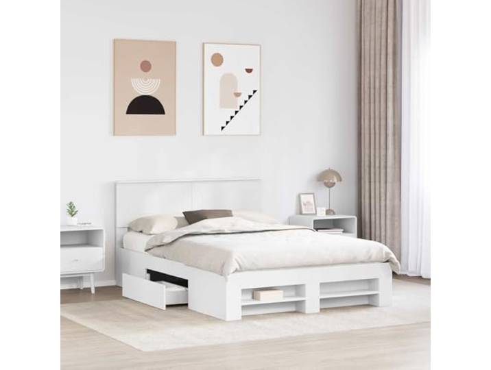 SKTQYQO Bettgestell, weiß, 140 x 200 cm, Holz, mehrschichtig Modernes Design, integriertes Kopfteil, glatte Oberflächen, stabil und langlebig