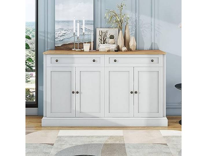 Fiednoy Sideboard Weiß 150 cm mit 4 Türen 2 Schubladen Kommode Wohnzimmerschrank mit Verstellbaren Einlegeböden fur Esszimmer Flur