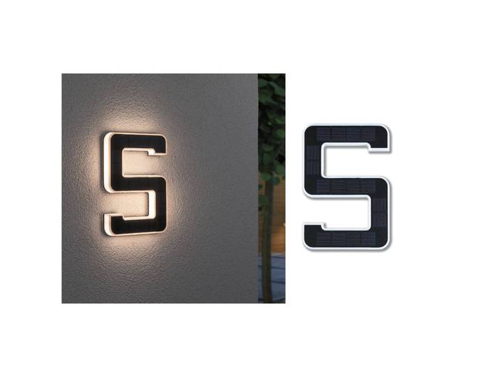 Paulmann LED-Solar-Hausnummer 5 Solar-Hausnummer, schwarz, Kunststoff, Modern