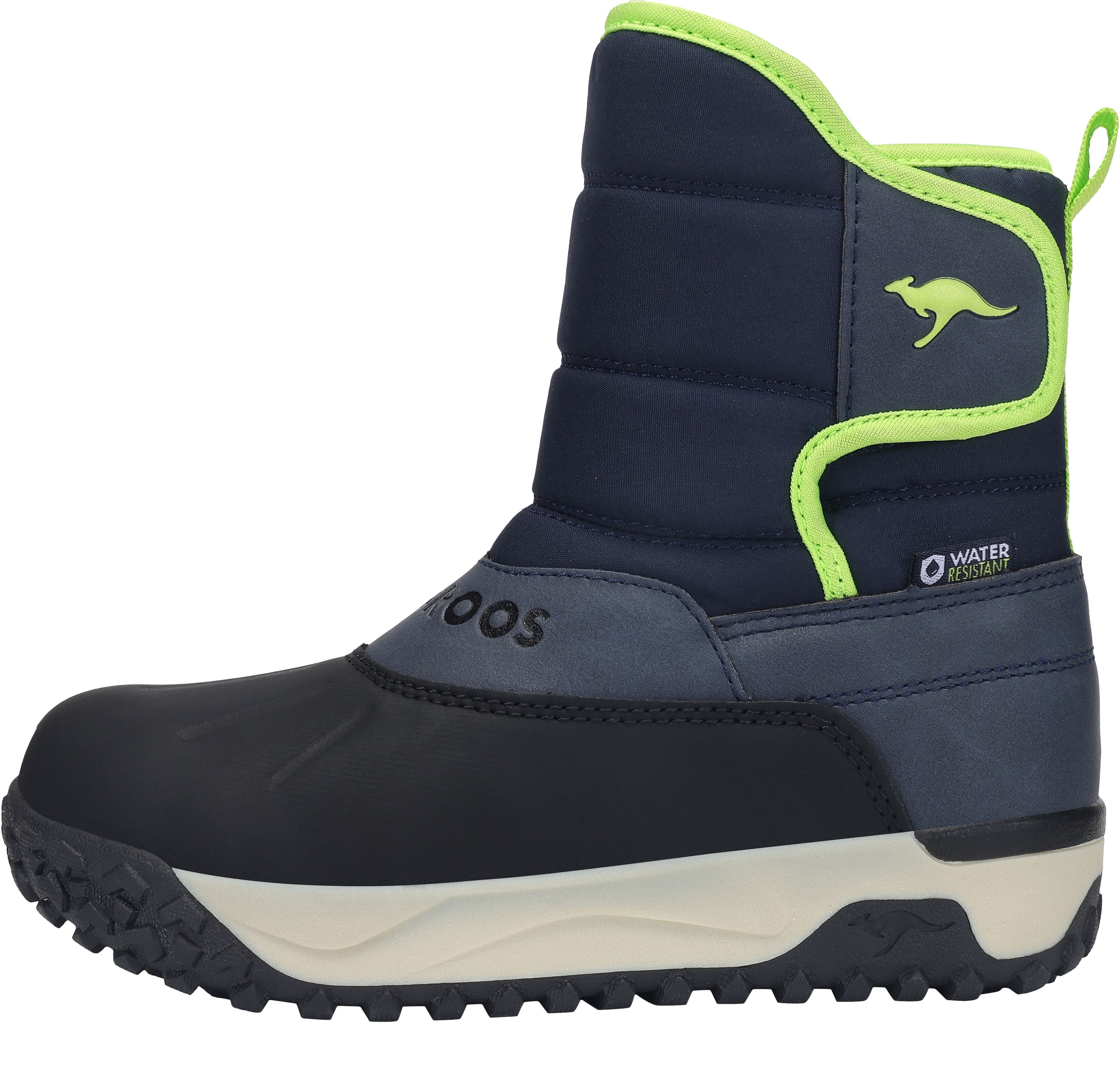 Winterboots KANGAROOS "K-NB KOZE", Jungen, Gr. 30, wasserabweisend wärmend, bunt (dk navy, lime), Synthetik, Textil, Schuhe Winterboots, Snowboots, Winterboots, Winterschuhe, wasserabweisend, wärmend