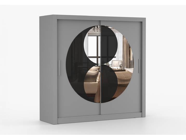 Schwebetürenschrank CHANDU 203 cm Grau Grau + Spiegel