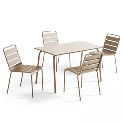 Oviala Business Terrassentisch aus Metall mit 4 Stühlen in Taupe