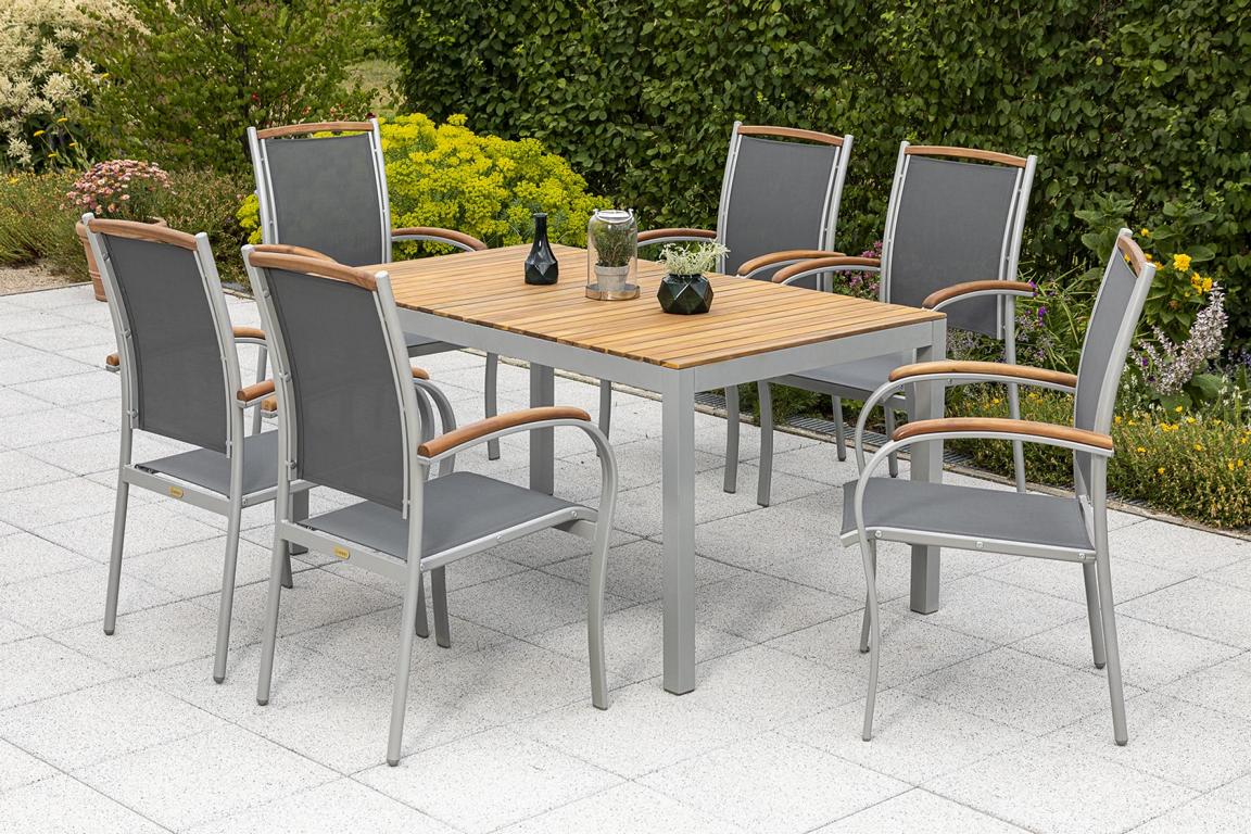 MERXXHANDELS Siena Set 7tlg 6 Sessel Holzappl Tisch 150(200)x90cm 16909299