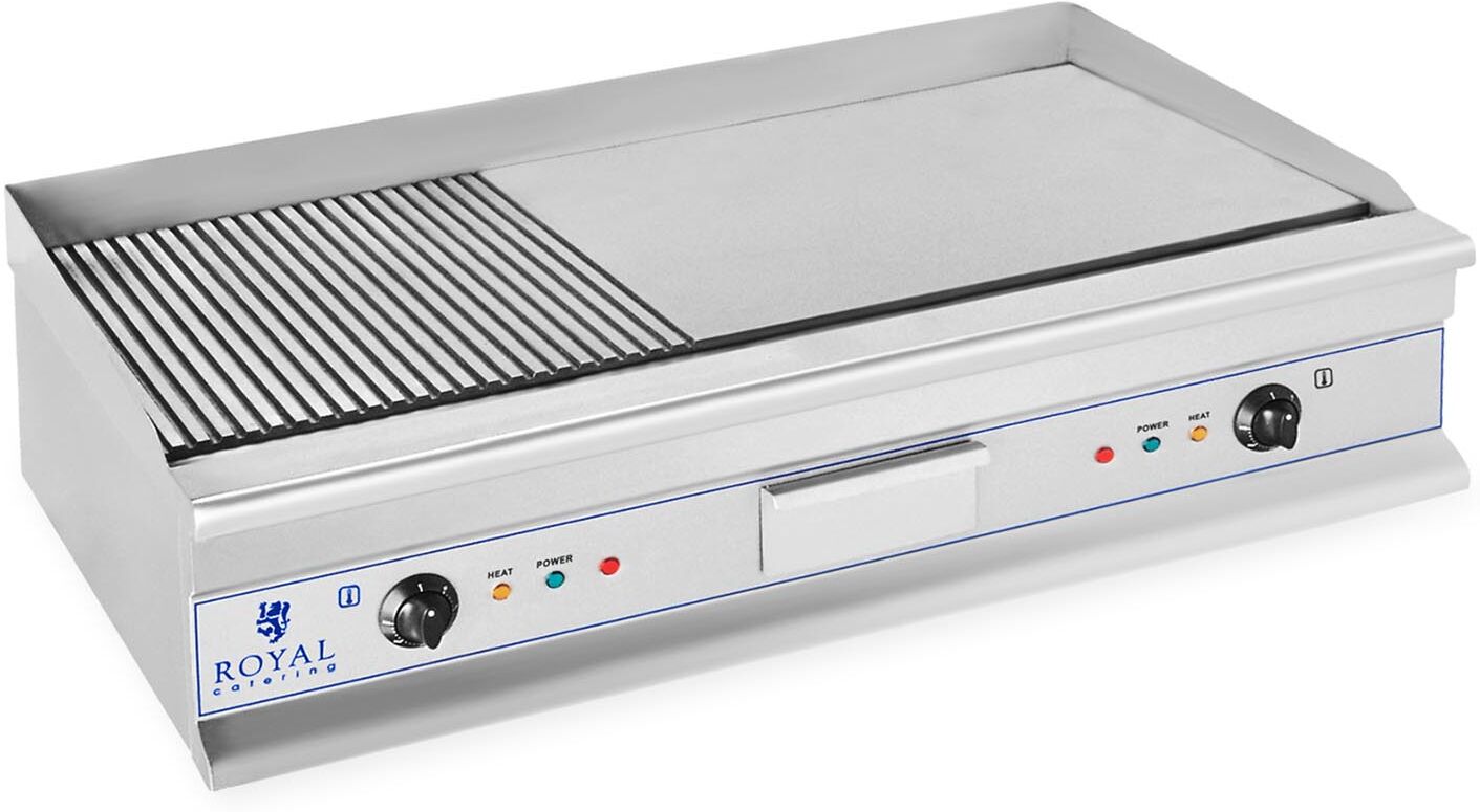 Royal Catering Grelhador elétrico - 100 cm - superfície estriada - 2 x 3,2 kW RCG 100G