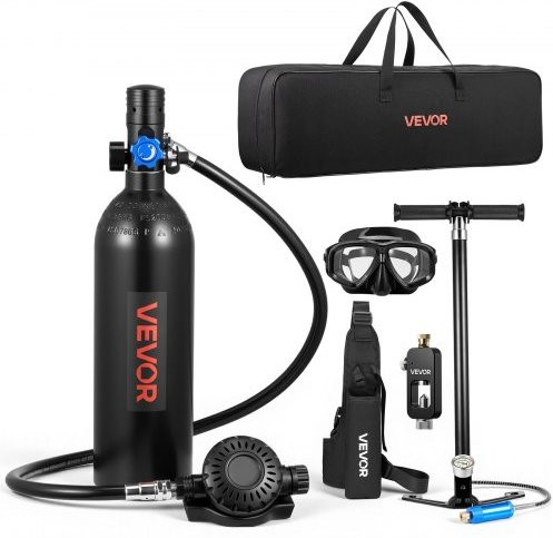 VEVOR Mini Duikfles 1 L, Draagbare Longfles voor onderwaterademhaling met adapter en snorkelmasker